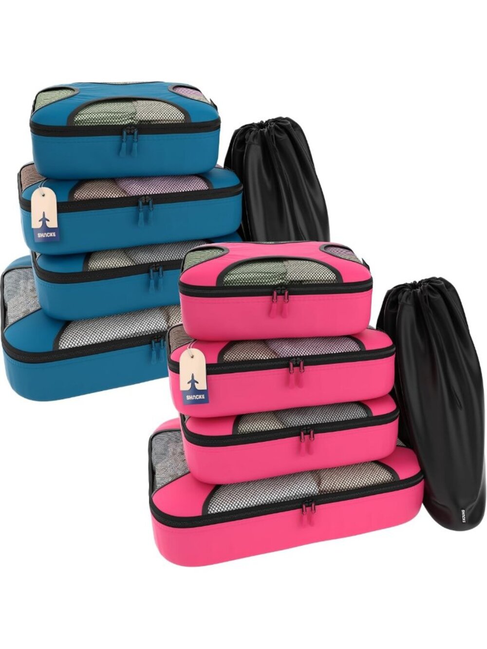 Premium Packing Cubes Set - 5 Lightweight Travel Organizers in Pink & Blue with